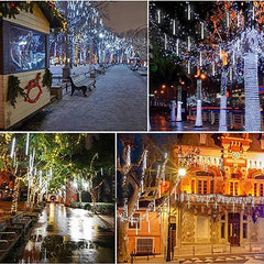 Meteor Shower String Lights Solar Power 8 Tubes 288-LED Falling Rain Drop Lights Decor