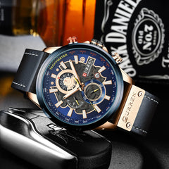 CURREN Fashion Sport Men Watch Luxury Military Leather Casual Chronograph Wristwatch