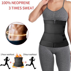 Neoprene Sauna Waist Trainer Corset Zipper Slim Belly Belt Double Straps