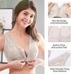 New Women Front Zipper Seamless Rose Lace Bra Wireless Bralette Top