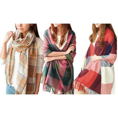 Oversized Tartan Scarf Winter Long Plaid Tassels Shawl