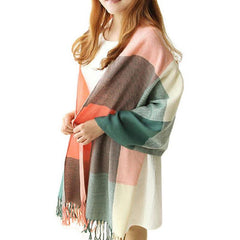 Oversized Tartan Scarf Winter Long Plaid Tassels Shawl
