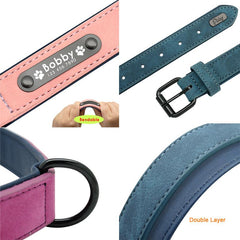 Personalized Genuine Leather Dog Collars Inner Padded with Engraving Nameplate