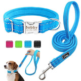 Personalized Reflective Nylon Soft Padded Dog Collar with Engrave Nameplate