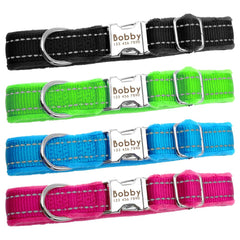 Personalized Reflective Nylon Soft Padded Dog Collar with Engrave Nameplate