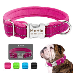 Personalized Reflective Nylon Soft Padded Dog Collar with Engrave Nameplate