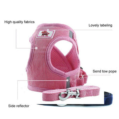 Adjustable Corduroy Mesh Warm Walking Dog Cat Harness Vest with Leash