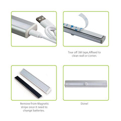 Rechargeable Motion Sensor 10-LED Night Lights for Closet Stairs Bathroom Steps