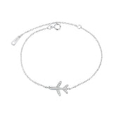 Rhinestone Crystal Airplane 925 Sterling Silver Charm Chain Bracelet