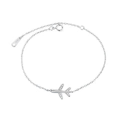Rhinestone Crystal Airplane 925 Sterling Silver Charm Chain Bracelet