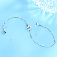 Rhinestone Crystal Airplane 925 Sterling Silver Charm Chain Bracelet