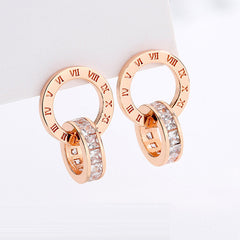 Rhinestone Double Ring 925 Sterling Silver Stud Earrings