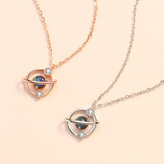 Rhinestone Dream Aurora Planet Pendant S925 Sterling Silver Chain Necklace