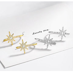 Rhinestone Eight Star Germstone 925 Sterling Silver Hook Earrings