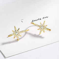 Rhinestone Eight Star Germstone 925 Sterling Silver Hook Earrings