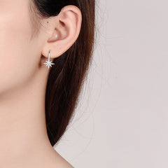 Rhinestone Eight Star Germstone 925 Sterling Silver Hook Earrings