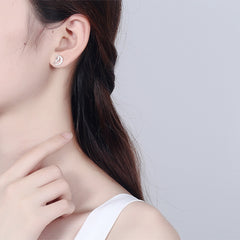 Rhinestone Half Moon Angel 925 Sterling Silver Stud Earrings