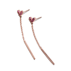 Rhinestone Heart Long Threader 925 Sterling Silver Tassel Earrings