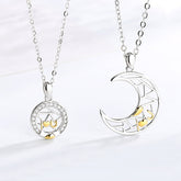 Rhinestone I Love You Sun & Moon Pendant S925 Sterling Silver Lover Necklace