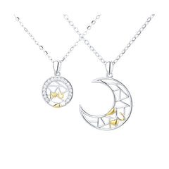 Rhinestone I Love You Sun & Moon Pendant S925 Sterling Silver Lover Necklace