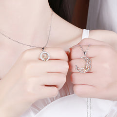 Rhinestone I Love You Sun & Moon Pendant S925 Sterling Silver Lover Necklace