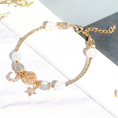 Rhinestone Moon Star Gray Moonstone Crystal Stone Bangle Bracelet