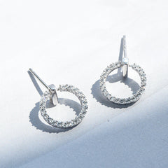 Rhinestone Ring Circle 925 Sterling Silver Stud Earrings