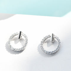 Rhinestone Ring Circle 925 Sterling Silver Stud Earrings