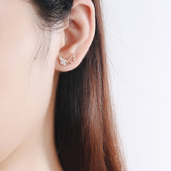 Rhinestone Rose Gold Unicorn Wing 925 Sterling Silver Tassel Earrings