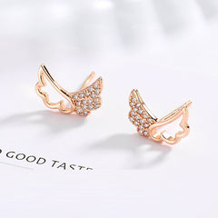Rhinestone Rose Gold Unicorn Wing 925 Sterling Silver Tassel Earrings