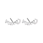 Rhinestone Star and Half Moon 925 Sterling Silver Stud Earrings