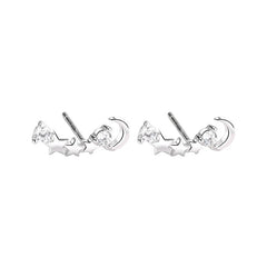 Rhinestone Star and Half Moon 925 Sterling Silver Stud Earrings