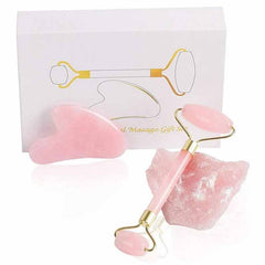 Rose Quartz Jade Roller Facial Massager and Gua Sha Scraping Tool