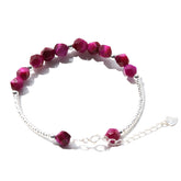 Rose Red Tiger Eye Crystal 925 Sterling Silver Charm Chain Bracelet