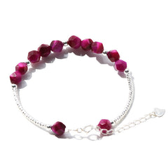 Rose Red Tiger Eye Crystal 925 Sterling Silver Charm Chain Bracelet