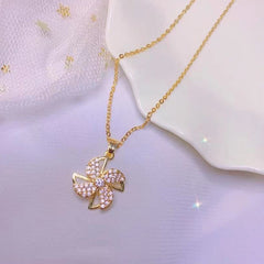 Rotatable Crystal Windmill Pendant Necklace Exquisite Jewelry
