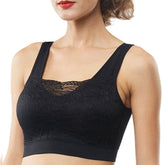 Women's Seamless Lace Bra Top with Front Lace Cover Sports Bra