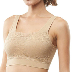 Women's Seamless Lace Bra Top with Front Lace Cover Sports Bra