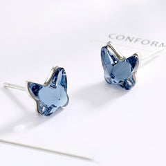 Shine Blue Crystal Butterfly 925 Sterling Silver Stud Earrings
