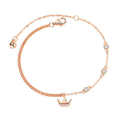 Shine Rhinestone Crown 925 Sterling Silver Chain Bracelet