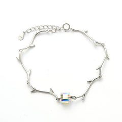 Shiny Crystal Block Tree Branch 925 Sterling Silver Chain Bracelet