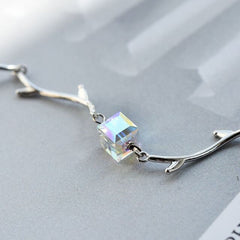Shiny Crystal Block Tree Branch 925 Sterling Silver Chain Bracelet