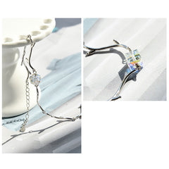 Shiny Crystal Block Tree Branch 925 Sterling Silver Chain Bracelet