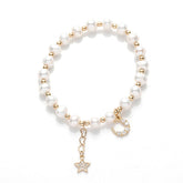 Shiny Elastic Pearl Rhinestone Star and Half Moon Bracelet