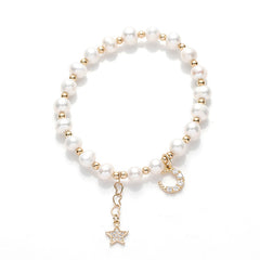 Shiny Elastic Pearl Rhinestone Star and Half Moon Bracelet