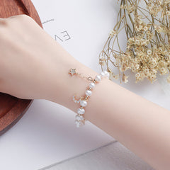 Shiny Elastic Pearl Rhinestone Star and Half Moon Bracelet