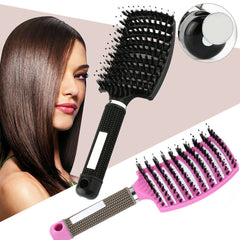 Soft Boar Bristle Hair Brush Curved Vented Detangling Pin Massager Comb