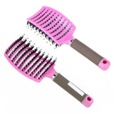 Soft Boar Bristle Hair Brush Curved Vented Detangling Pin Massager Comb