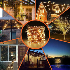 100 LED Solar String Lights Copper Wire Warm White Light Christmas Decor