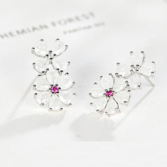 Sparkling Cubic Zirconia Daisy Flower S925 Silver Stud Earrings